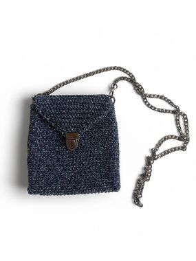 Woven Navy Crossbody Bag with Chain Strap
